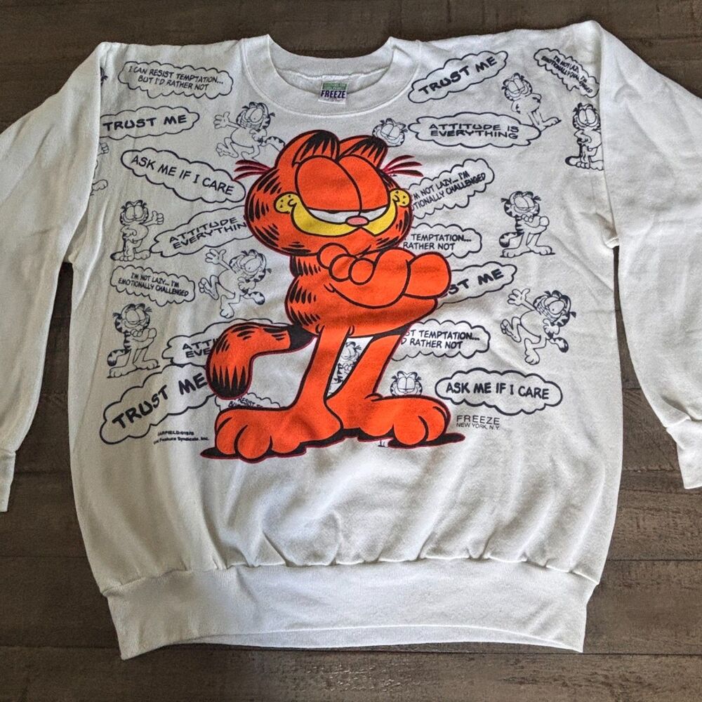 Vintage 90's Garfield Freeze "Speech Bubble" Sweatshirt Size XL Double Sided